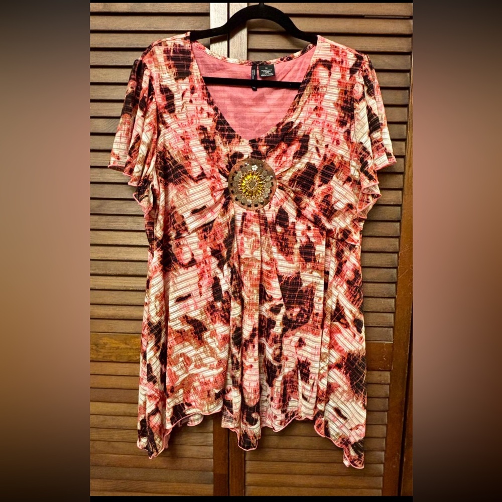 “New Directions” - Bohemian/Western Top with Shark Tooth Hem & Center Medallion